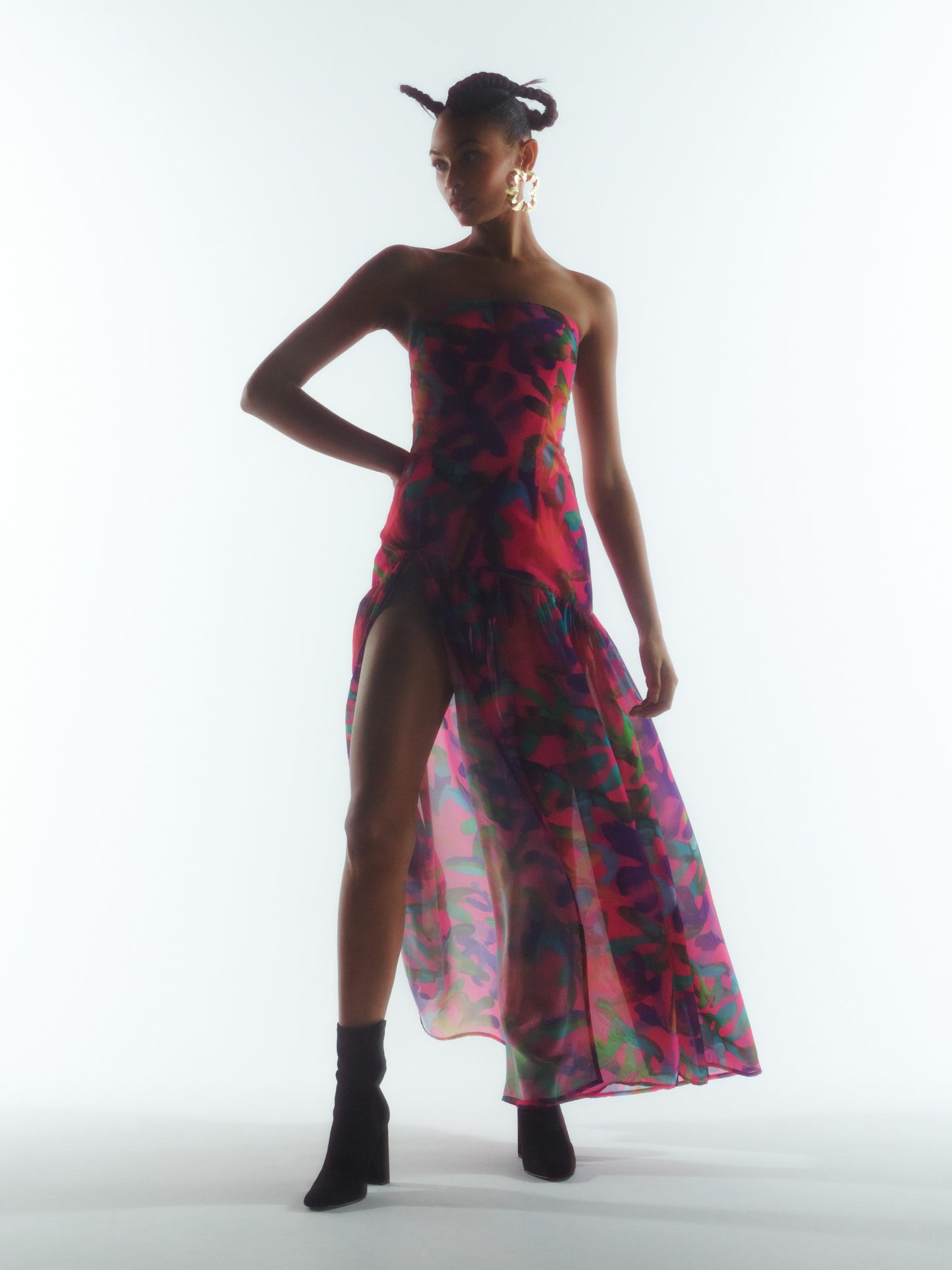 SOUR FIGS Tropical Print Chiffon Dress in Paradise Bloom
