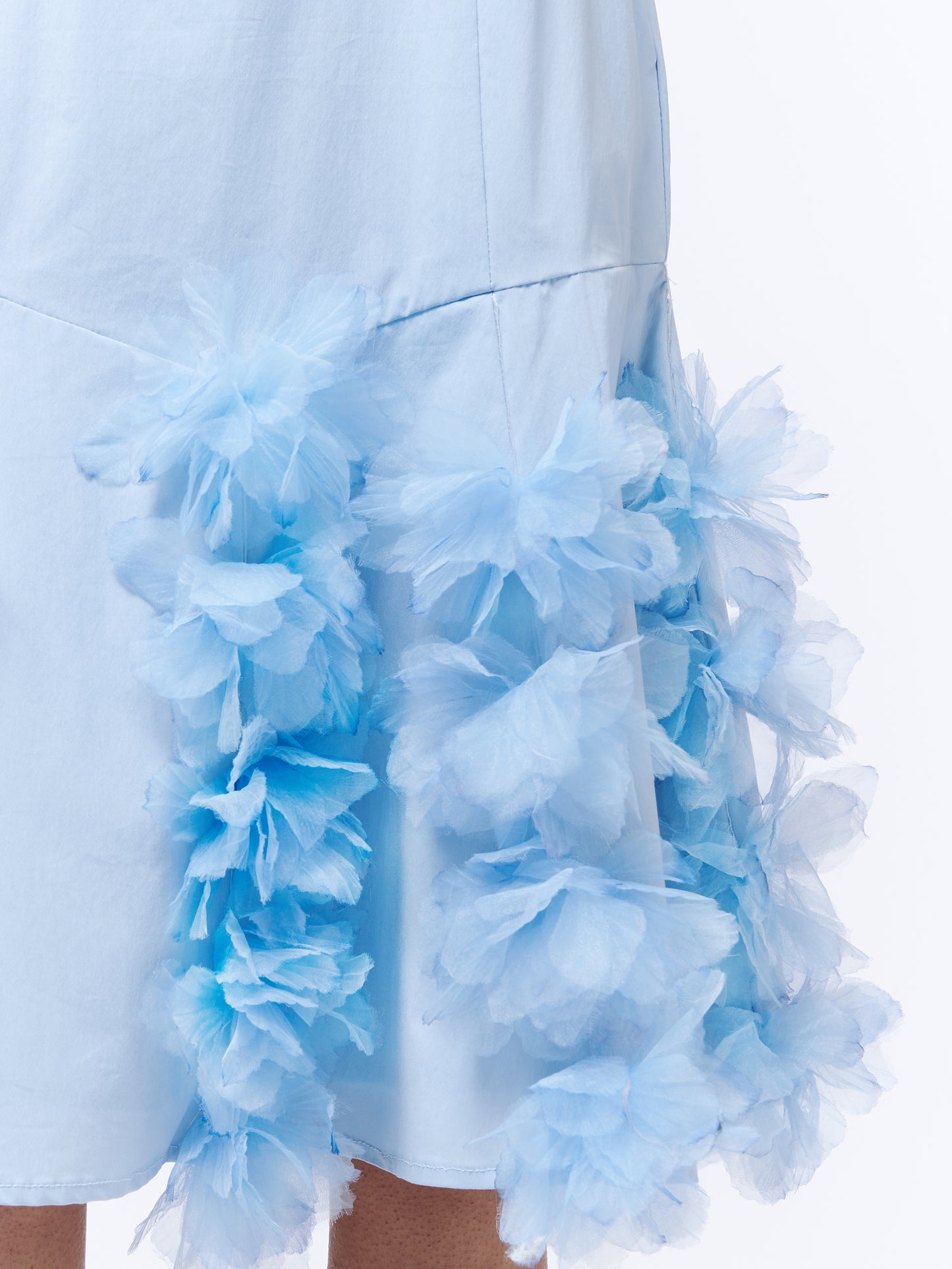 SOUR FIGS midi dress in pastel blue with ruffled tulle flower details and hand-painted effect edges.
