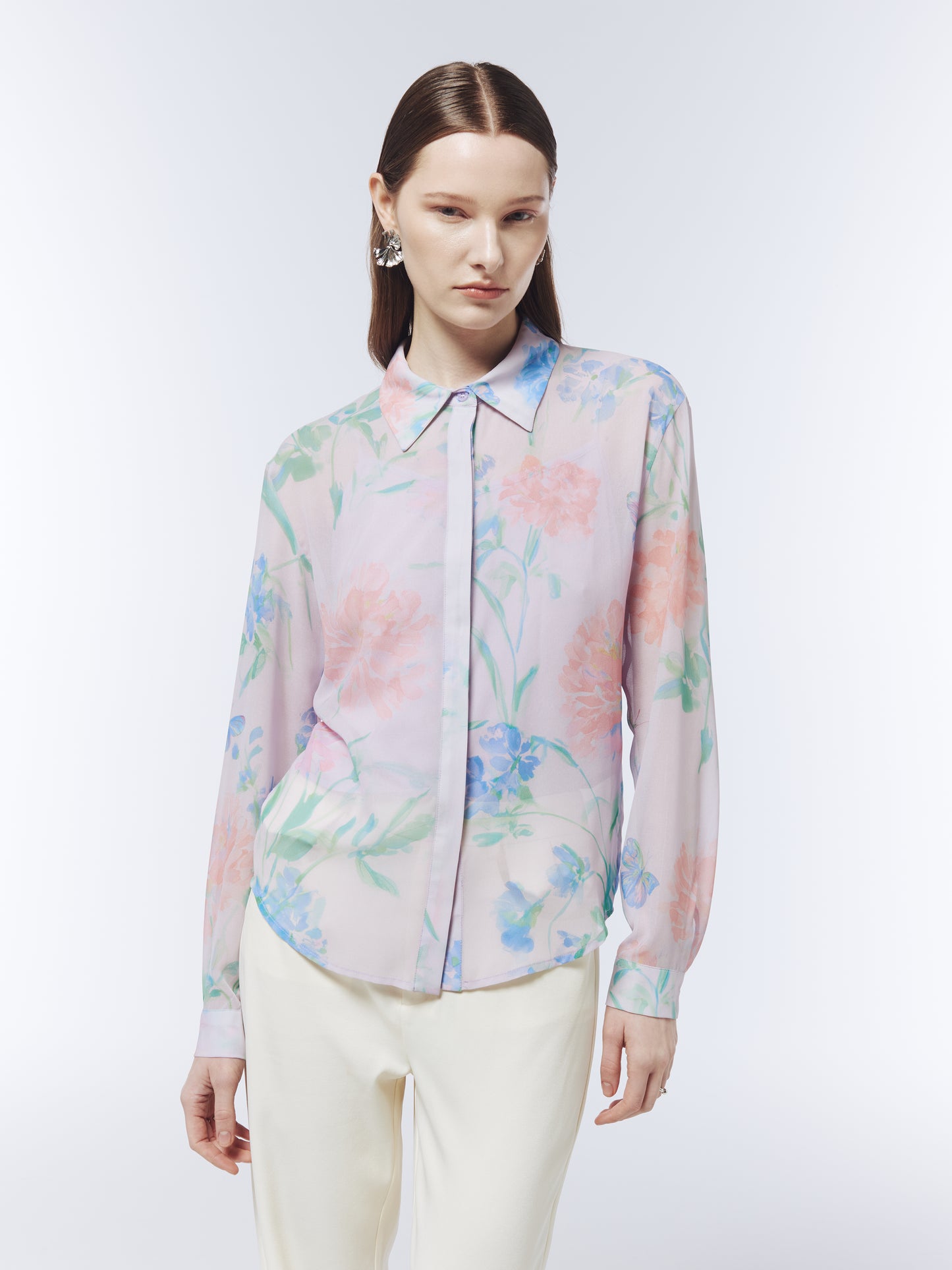 SOUR FIGS pastel lilac blouse featuring watercolour wildflowers, blue butterflies and a coordinating slip top.