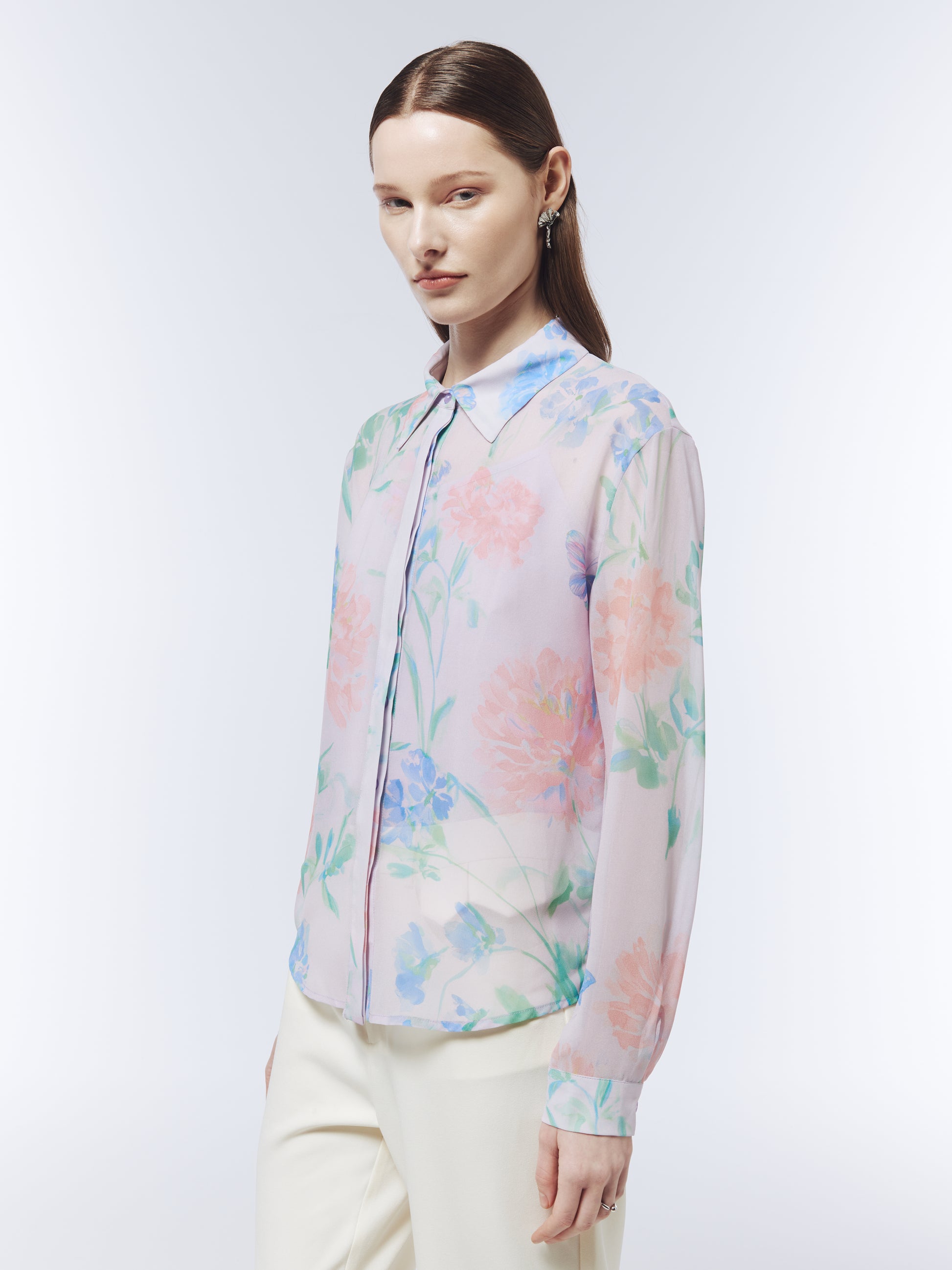 SOUR FIGS Watercolour Wildflower Blouse with Slip Top in Petal Mist Lilac with pastel floral and butterfly print.