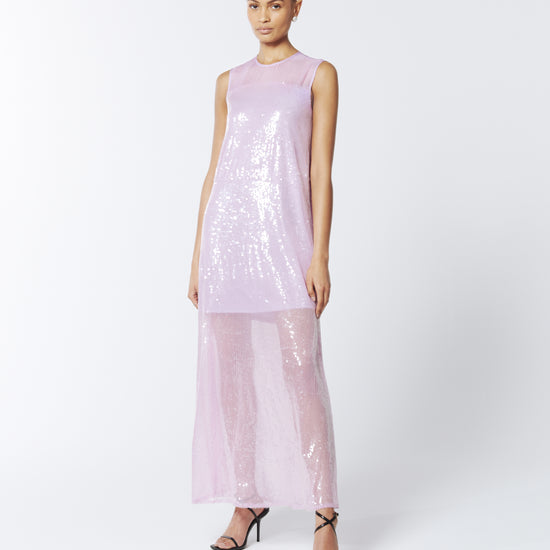 SOUR FIGS Sequined Sheer Gown in Wisteria Purple