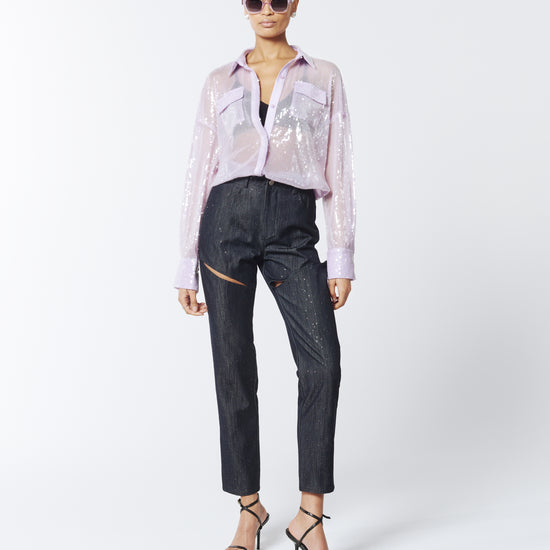 Sequined Sheer Shirt in Wisteria Purple